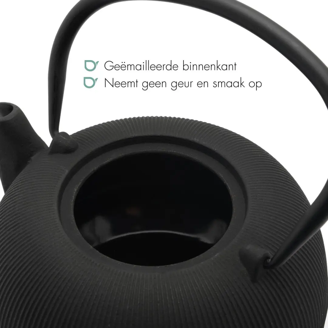 Bredemeijer Sichuan Gietijzeren Theepot 1L - 2 Porseleinen Mokken - Zwart