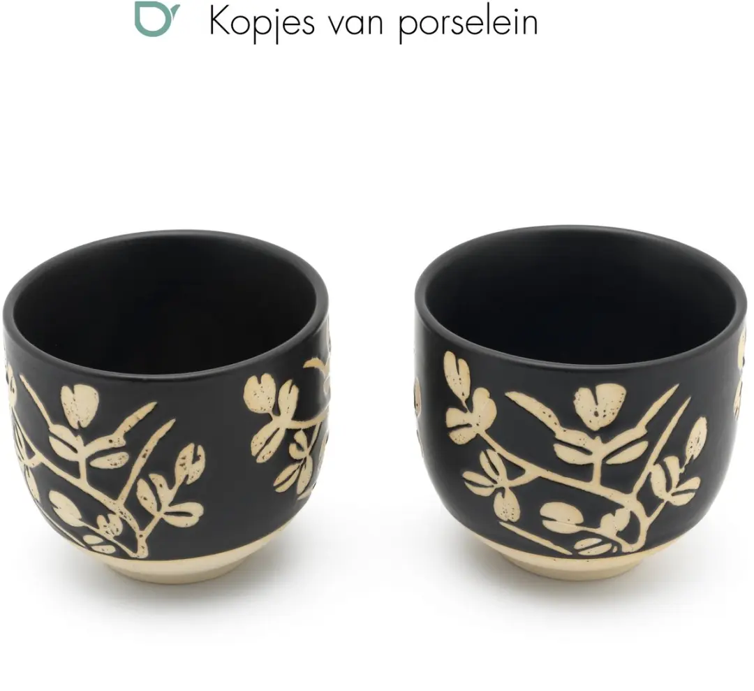 Bredemeijer Sichuan Gietijzeren Theepot 1L - 2 Porseleinen Mokken - Zwart