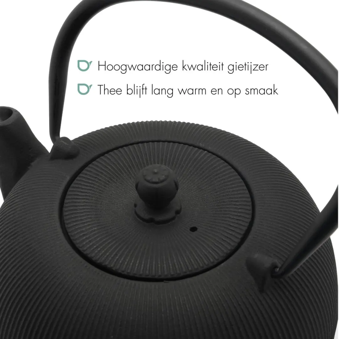Bredemeijer Sichuan Gietijzeren Theepot 1L - 2 Porseleinen Mokken - Zwart
