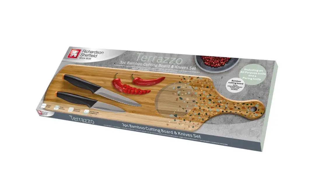 Richardson Sheffield Bamboo Terrazzo Snijplank - met Schil- en Huishoudmes
