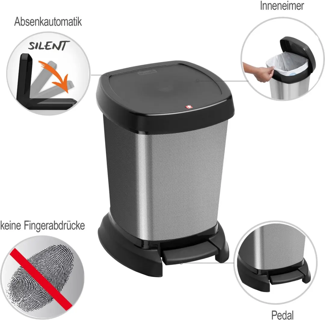 Rotho Paso Pedaalemmer 6L - Zilvergrijs/Zwart