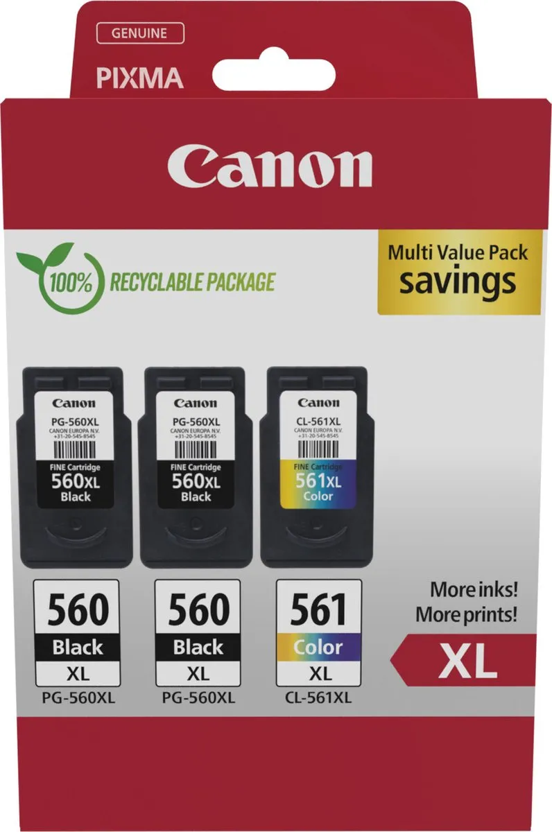 Canon PG-56XL + CL-561XL Inktcartridges - 2x Zwart + Kleur - 1100 pagina's