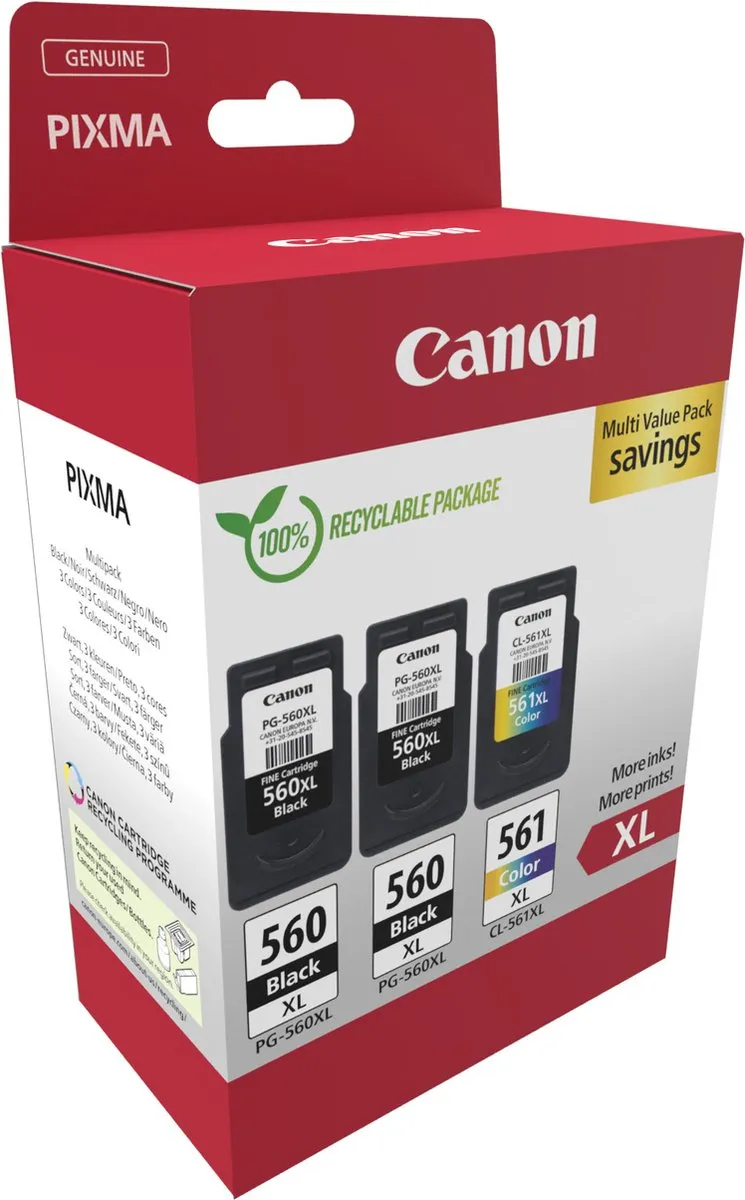 Canon PG-56XL + CL-561XL Inktcartridges - 2x Zwart + Kleur - 1100 pagina's