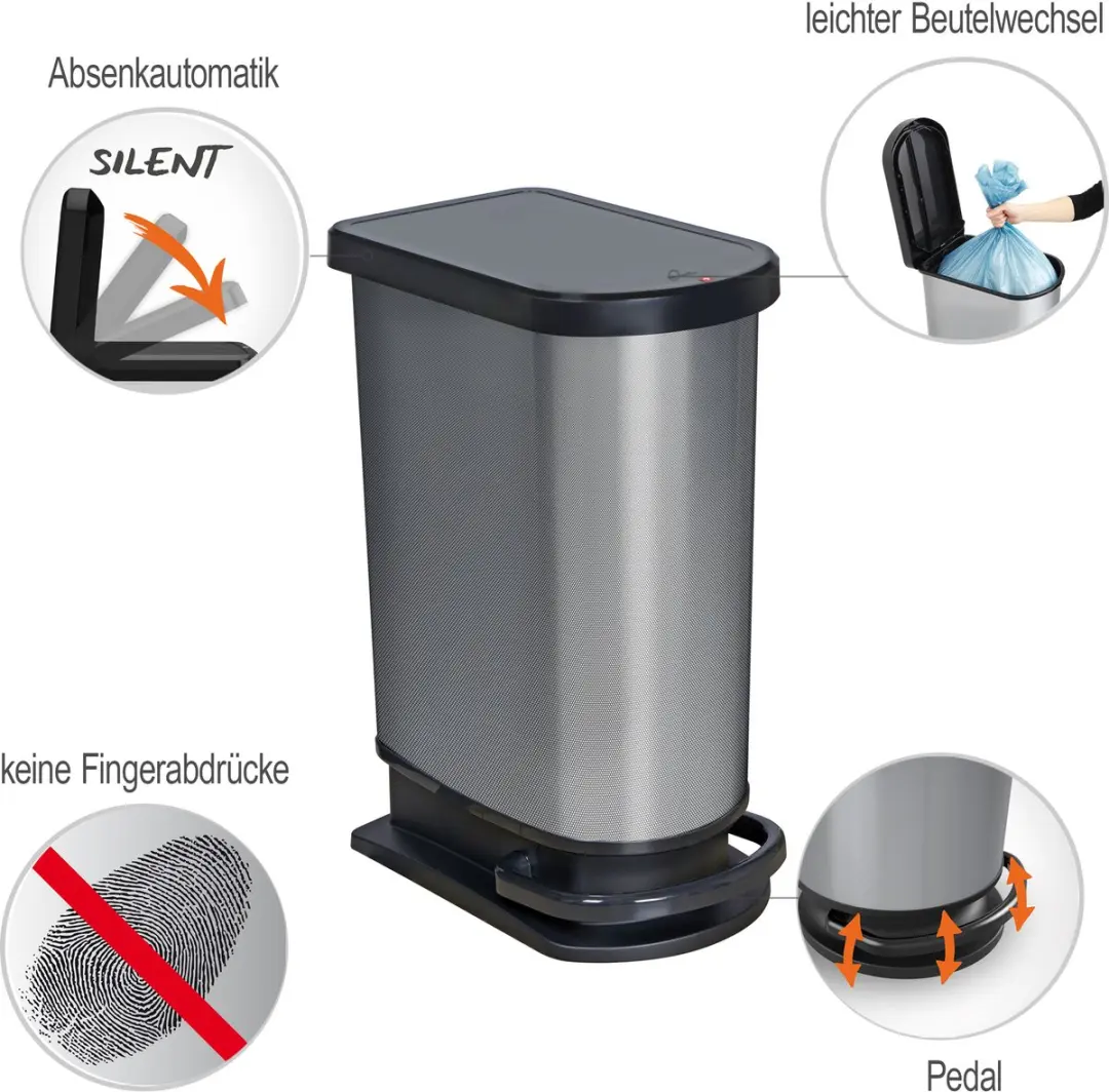 Rotho Paso Mono Pedaalemmer 50L - Donker Zilvermetallic