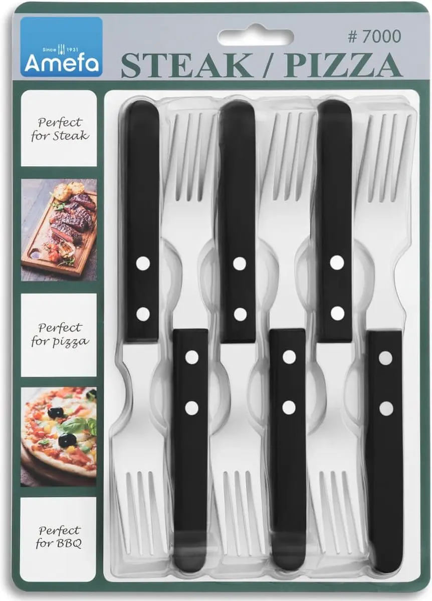 Amefa Pizza Steakvorken - 6 Stuks - Zwart