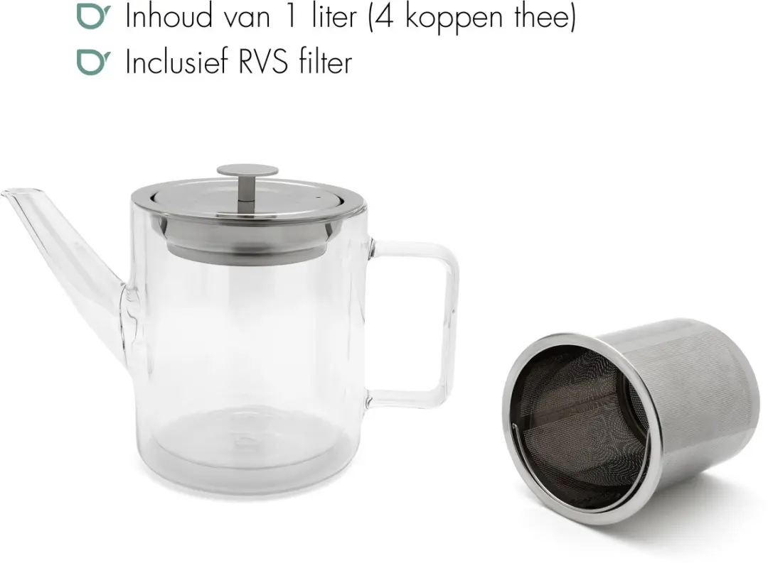 Bredemeijer Theepot San Remo Glas 1L - Dubbelwandig - 5 Kopjes