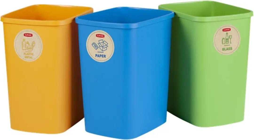 Curver ECO-Friendly Scheidingsbakken Set 3x9L - 30L - Groen/Blauw/Gel