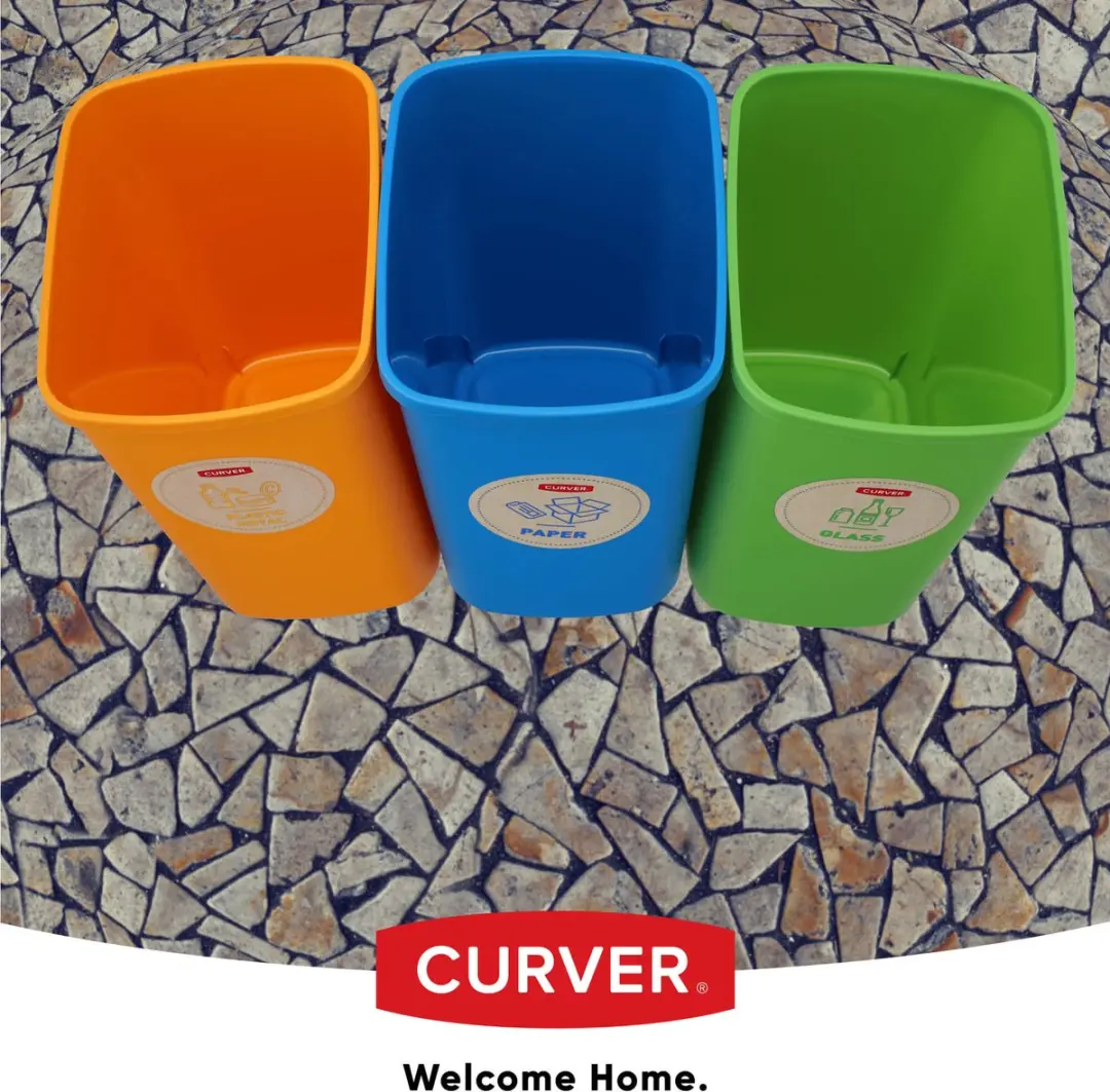 Curver ECO-Friendly Scheidingsbakken Set 3x9L - 30L - Groen/Blauw/Gel