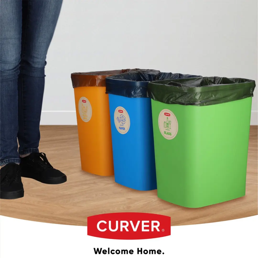 Curver ECO-Friendly Scheidingsbakken Set 3x9L - 30L - Groen/Blauw/Gel