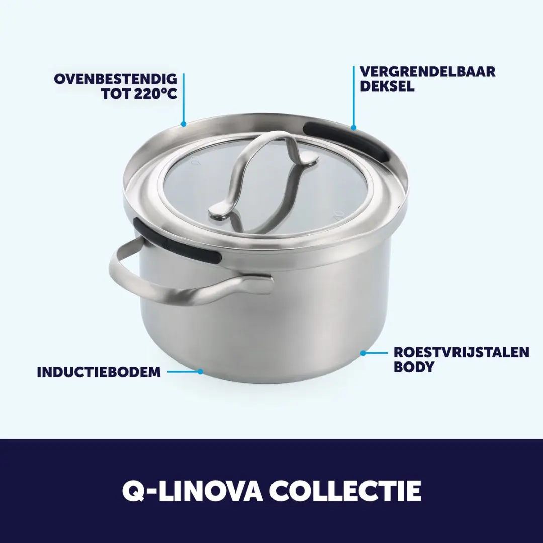BK Q-linova CC011125-001 Pannenset 4-delig - 16/18/20cm - Inductie/RVS - Zilver - afbeelding 6 van 6