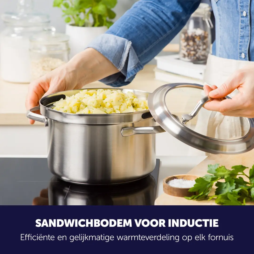 BK Q-linova CC011125-001 Pannenset 4-delig - 16/18/20cm - Inductie/RVS - Zilver