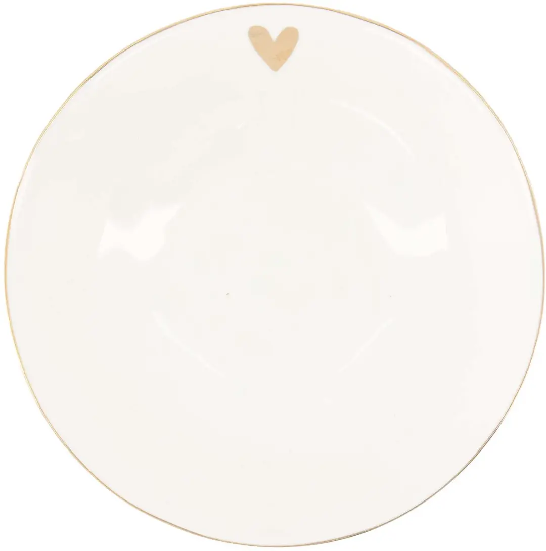 Zusss Deep Plate Heart Keramiek - 20cm - Wit/Goud