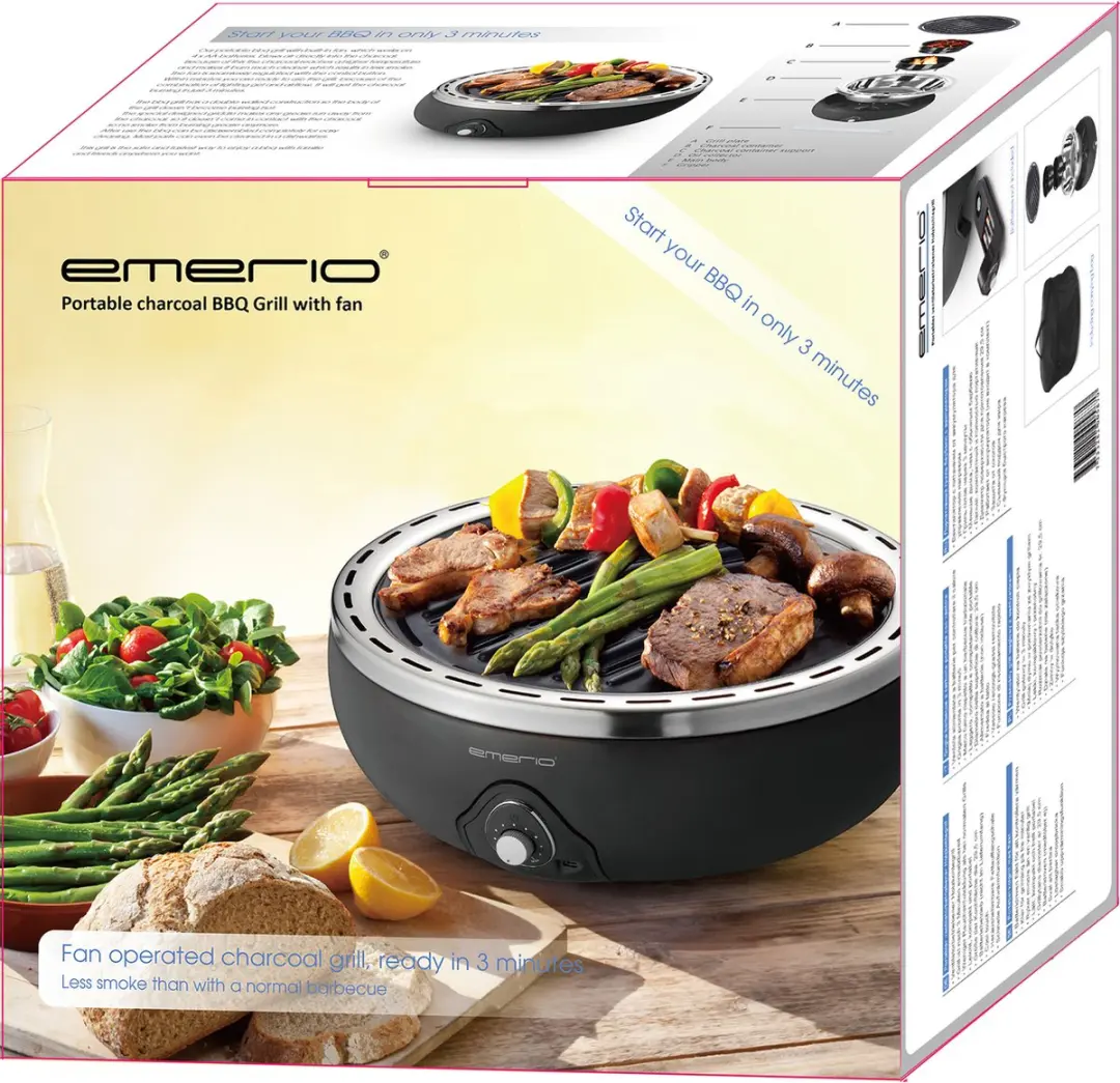 Emerio Cool Touch Houtskoolgrill BGP-115557.1 - 29,5 cm - Zwart