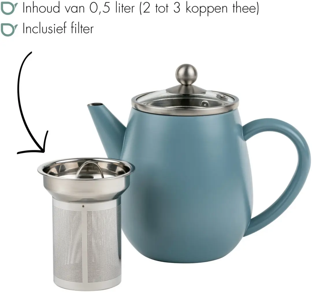 Bredemeijer Eva Theepot Dubbelwandig 0,5L - IJsblauw