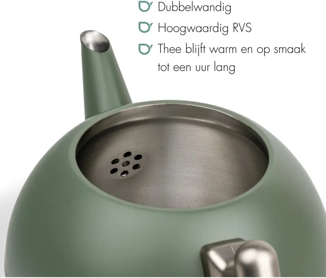 Bredemeijer Bella Ronde Dubbelwandige Theepot 1,2L - Legergroen