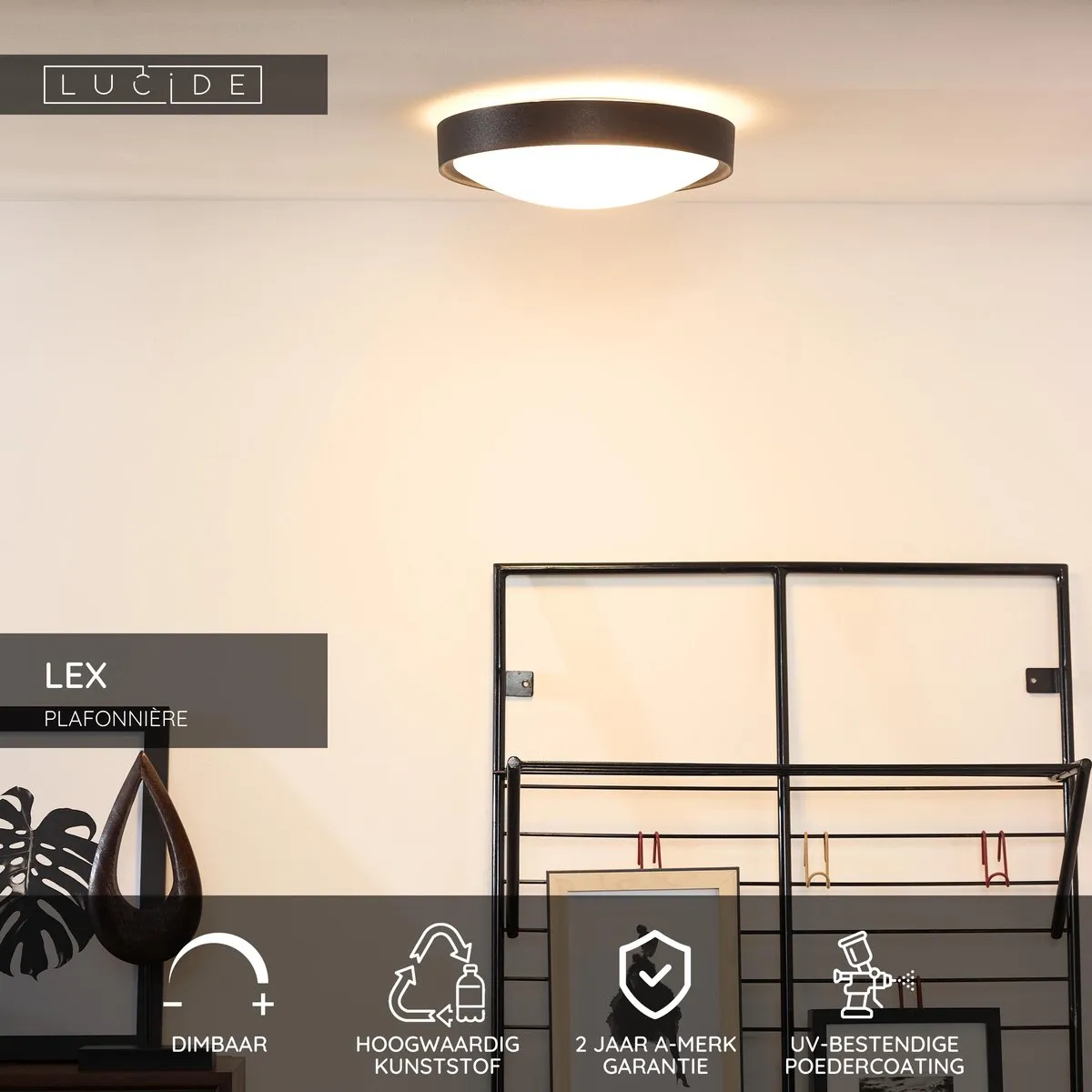 Lucide LEX Plafonnière Ø33cm - 2xE27 Zwart