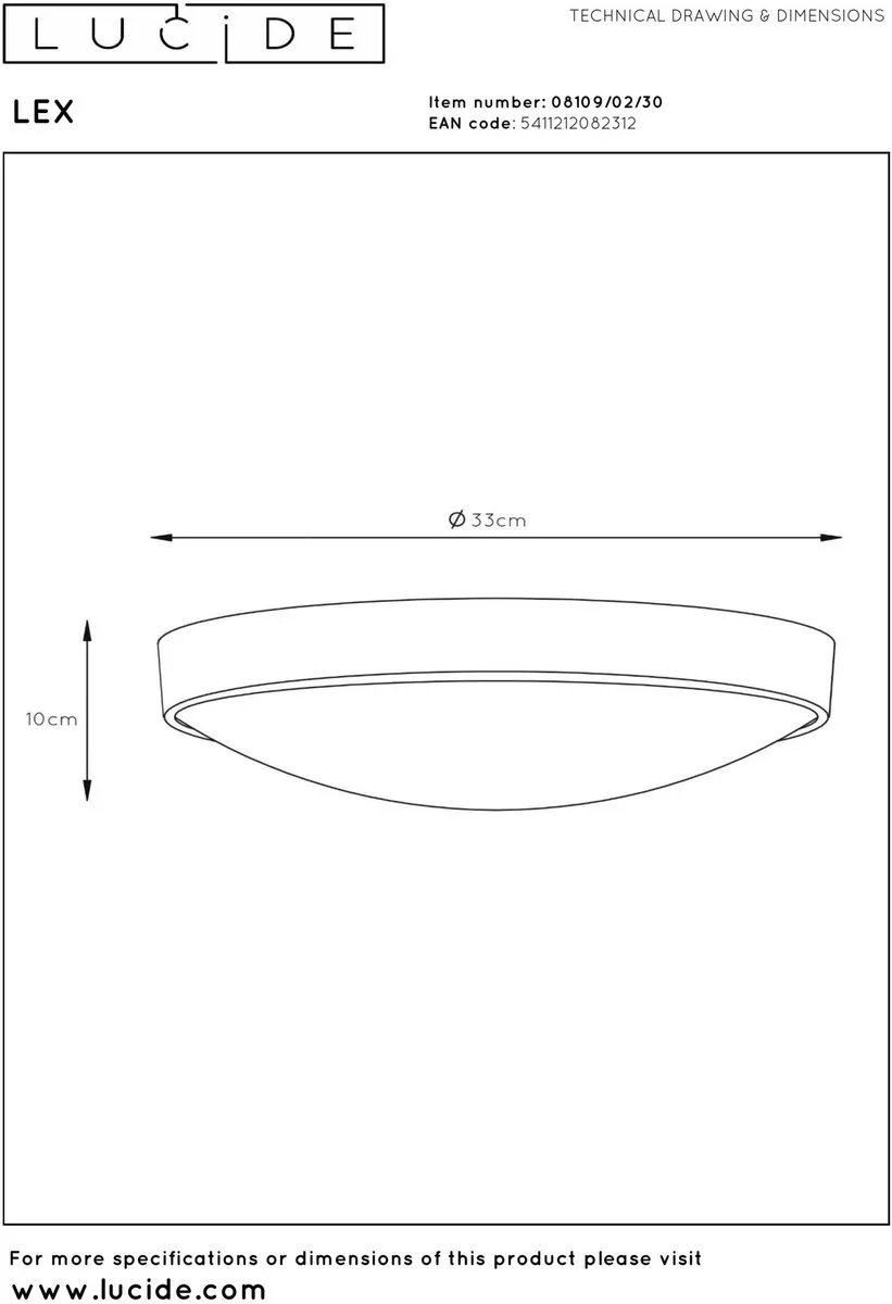 Lucide LEX Plafonnière Ø33cm - 2xE27 Zwart