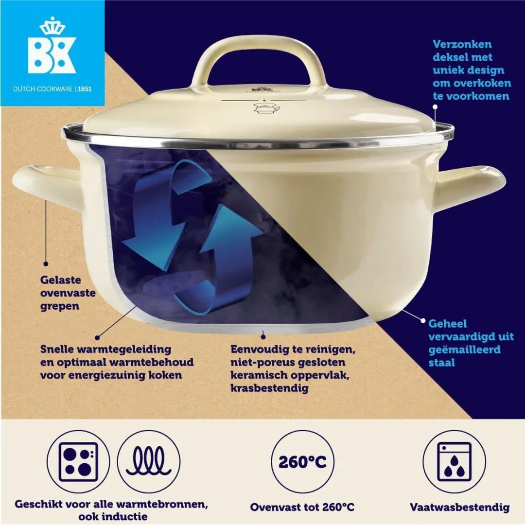 BK Indigo Stoofpot 22cm 3,3L - Cream