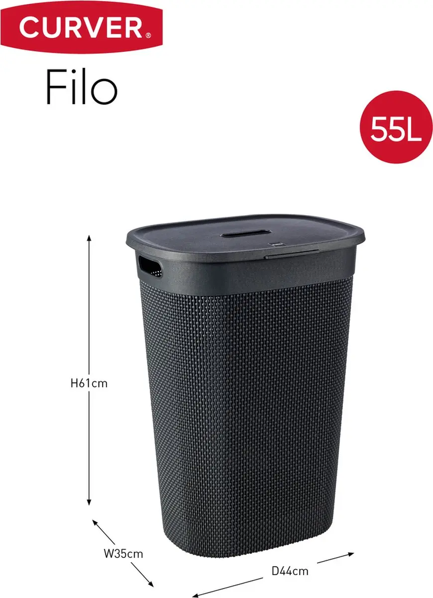 Curver Filo Wasmand met deksel 55L - Antraciet