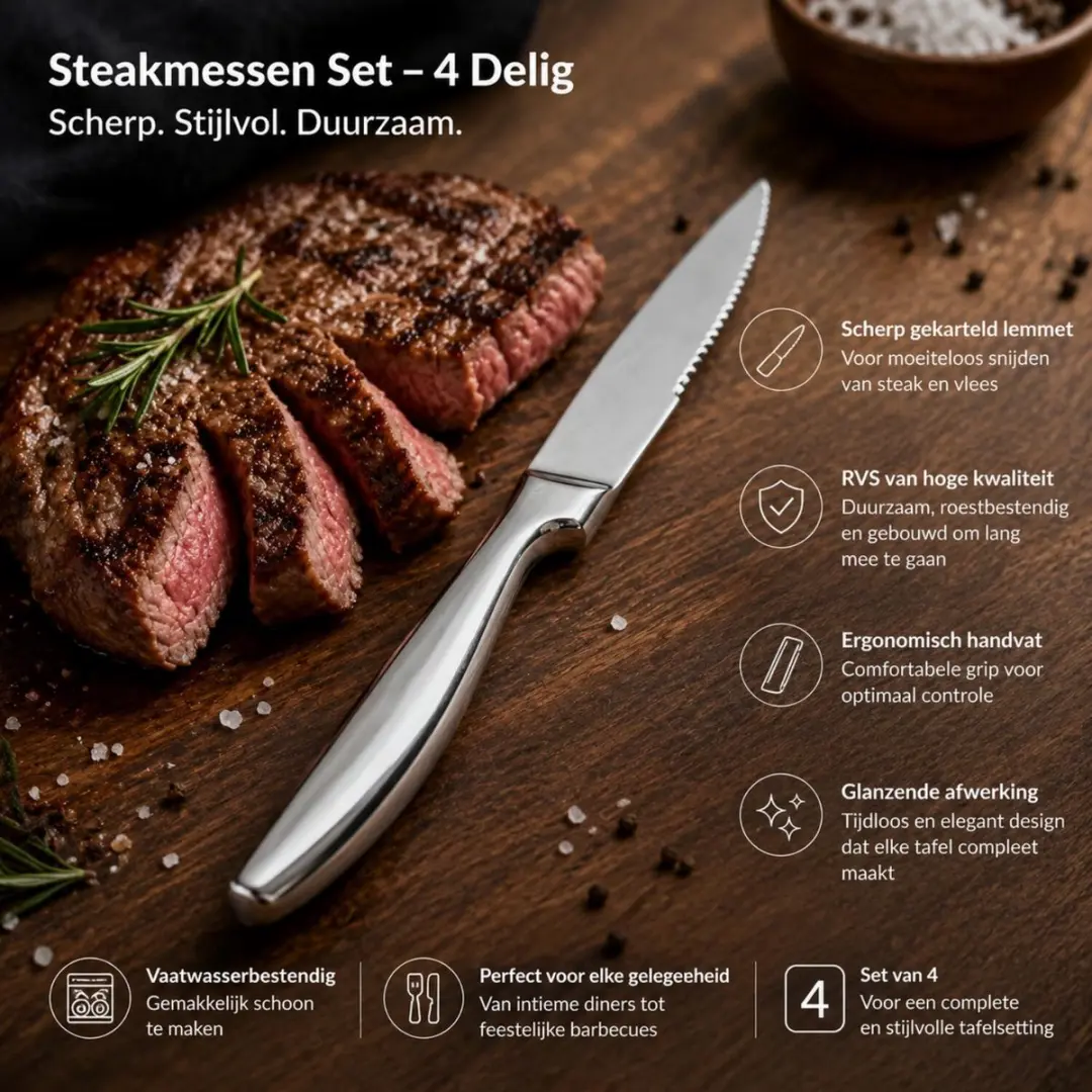Excellent Houseware BBQ Steakmessen 8-delig - RVS 22cm - Kartels