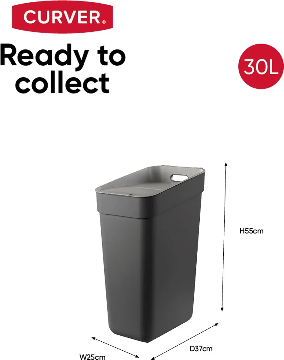 Curver Ready to Collect Prullenbak 30L - Donkergrijs/Lichtgrijs