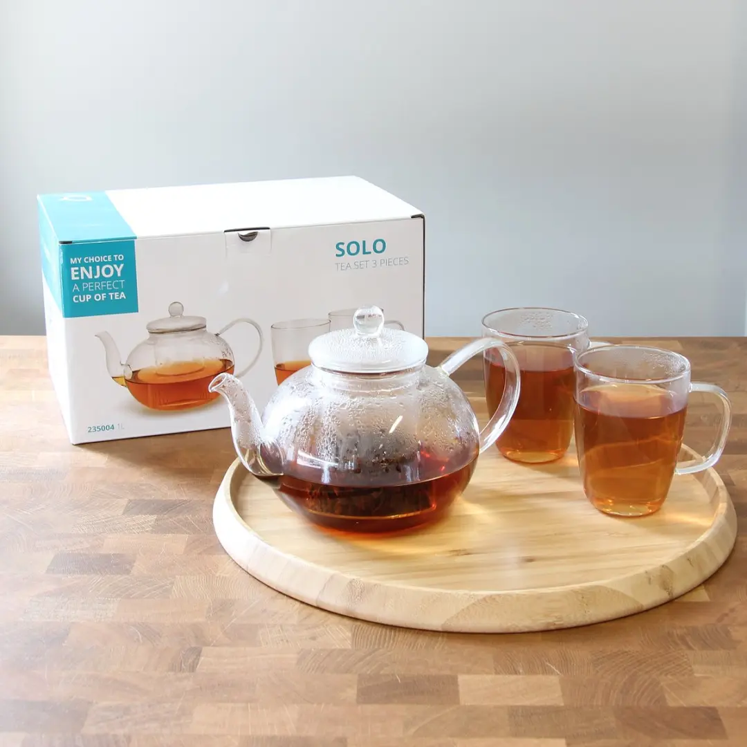 Bredemeijer Theepot Glas 1L met Zeef & 2 Glazen - Transparant