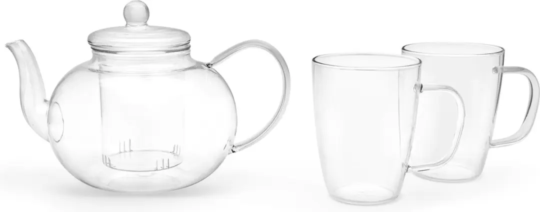 Bredemeijer Theepot Glas 1L met Zeef & 2 Glazen - Transparant