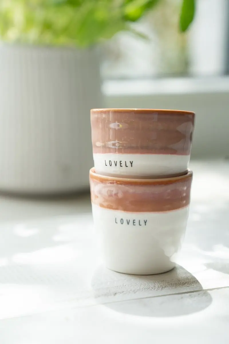 Zusss Lovely Espressomokken Set - 2 Stuks - Keramiek Wit/Donkerroze