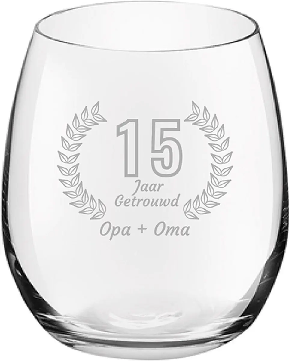 Royal Leerdam Gegraveerd Drinkglas 39cl Opa & Oma 15 Jaar Getrouwd