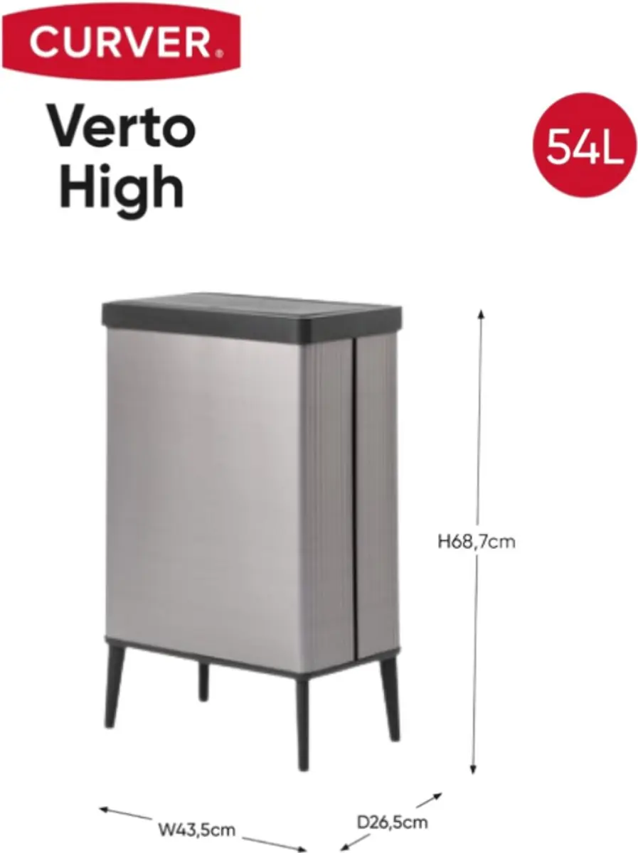 Curver Verto High P88514923 Prullenbak 54L - Grijs