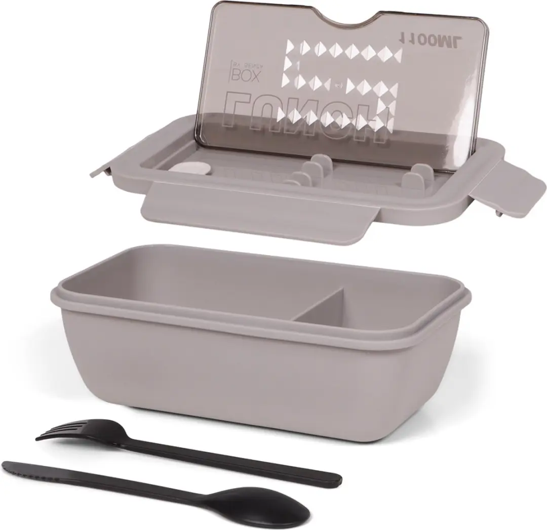 Senza Lunchbox met Bestek 1100ml - 2 Vakken - Grijs