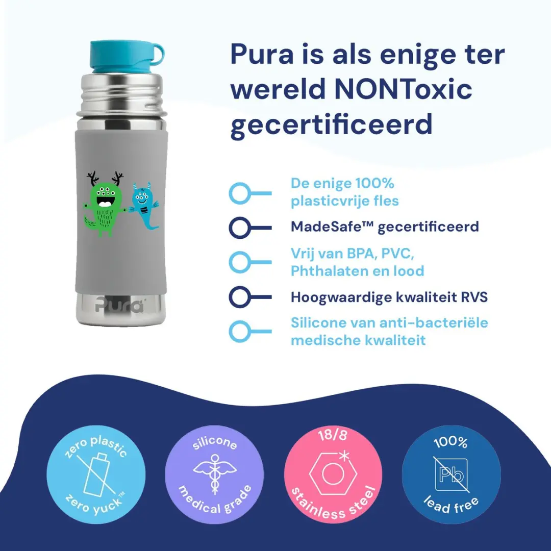 Pura Sportfles 325ml - Plasticvrij - Grijs/Blauw/ Groen