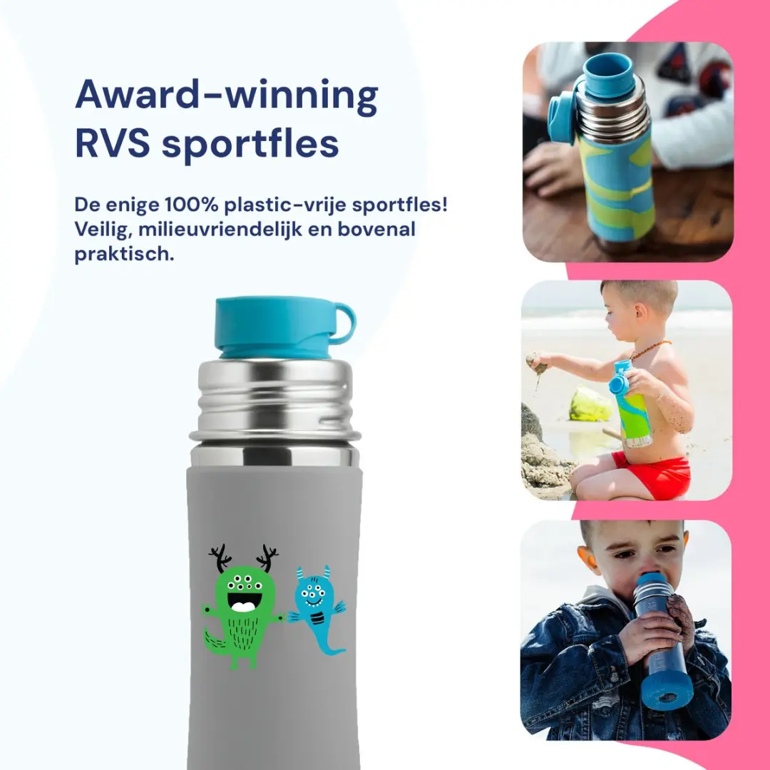 Pura Sportfles 325ml - Plasticvrij - Grijs/Blauw/ Groen