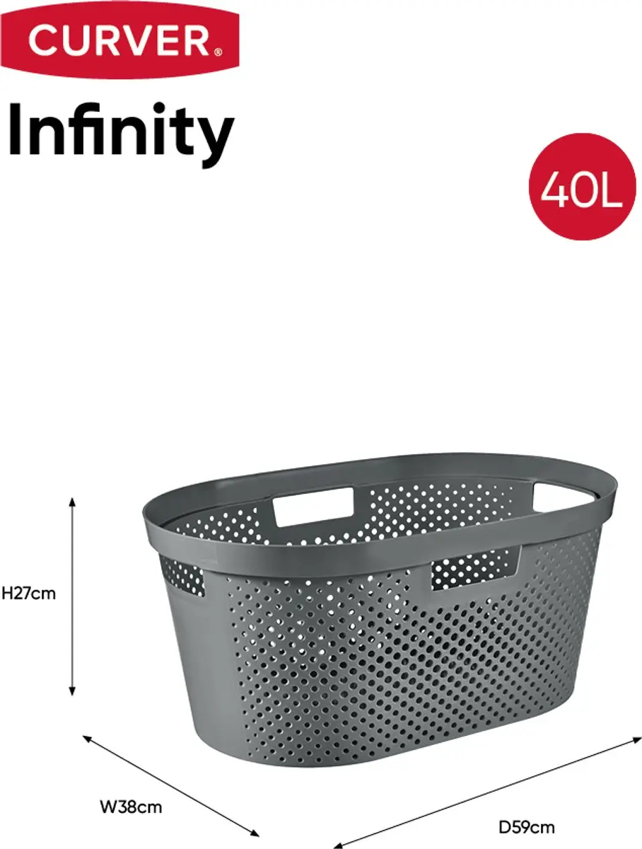 Curver Infinity Recycled Wasmand 40L - 2 Stuks - Antraciet