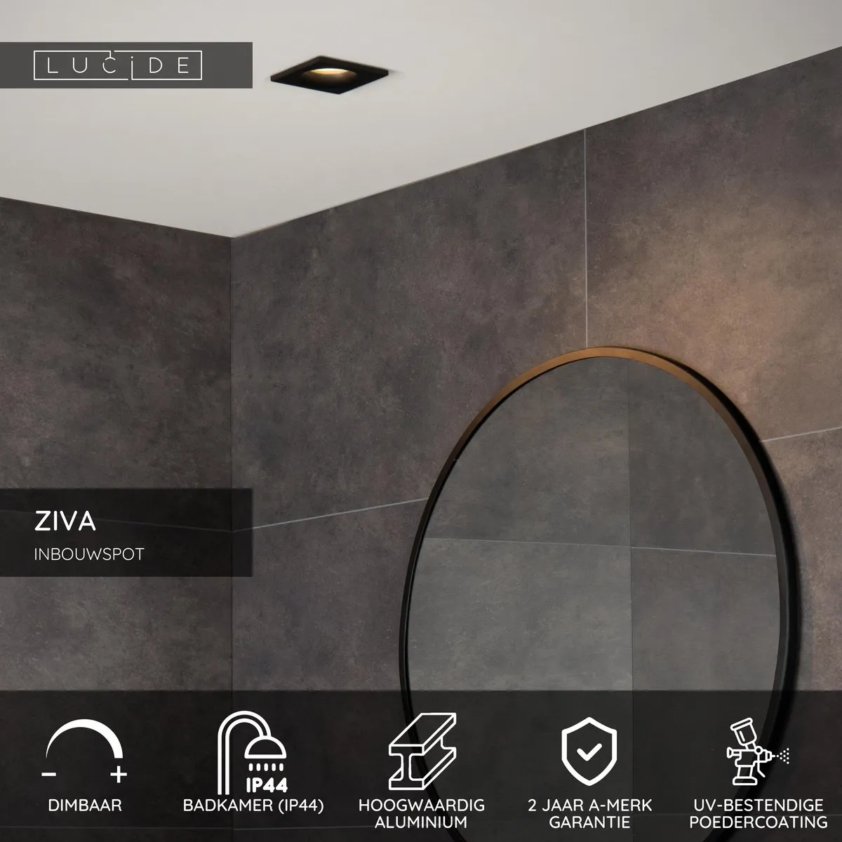 Lucide ZIVA Inbouwspot Badkamer GU10 - IP44 - Zwart