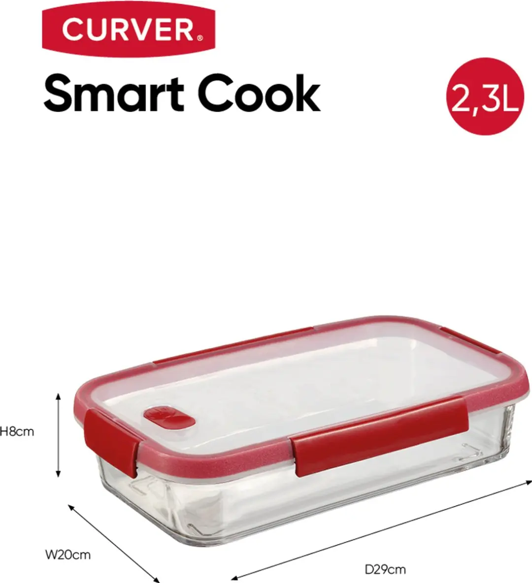 Curver Smart Cook Ovenschaal 2x2,3L - Rood/Transparant - afbeelding 6 van 6