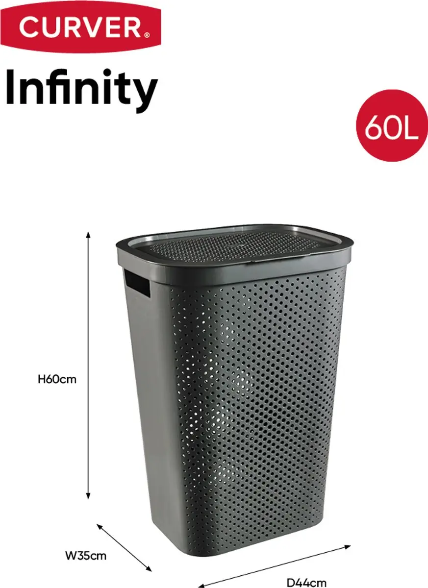 Curver Infinity Recycled Wasmand met deksel 60L - Antraciet