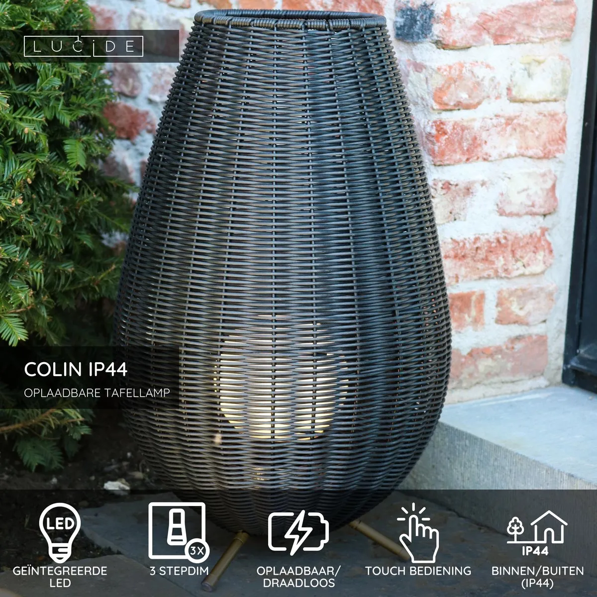 Lucide Colin IP44 Oplaadbare Tafellamp - 3W 3000K - Zwart
