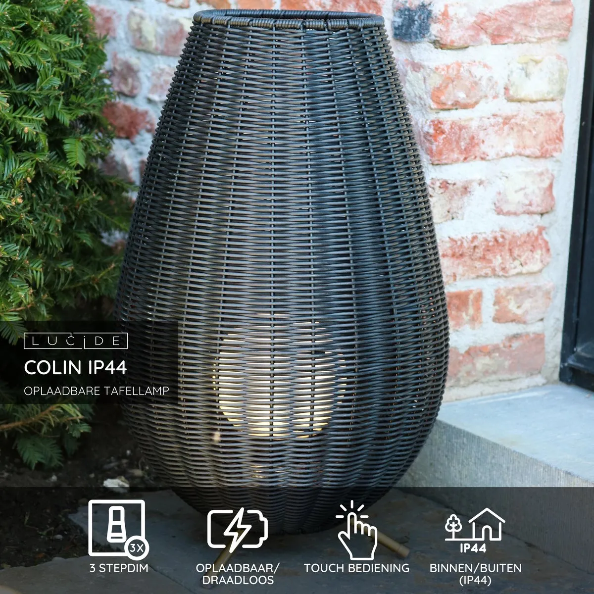 Lucide Colin IP44 Oplaadbare Tafellamp - 3W 3000K - Zwart