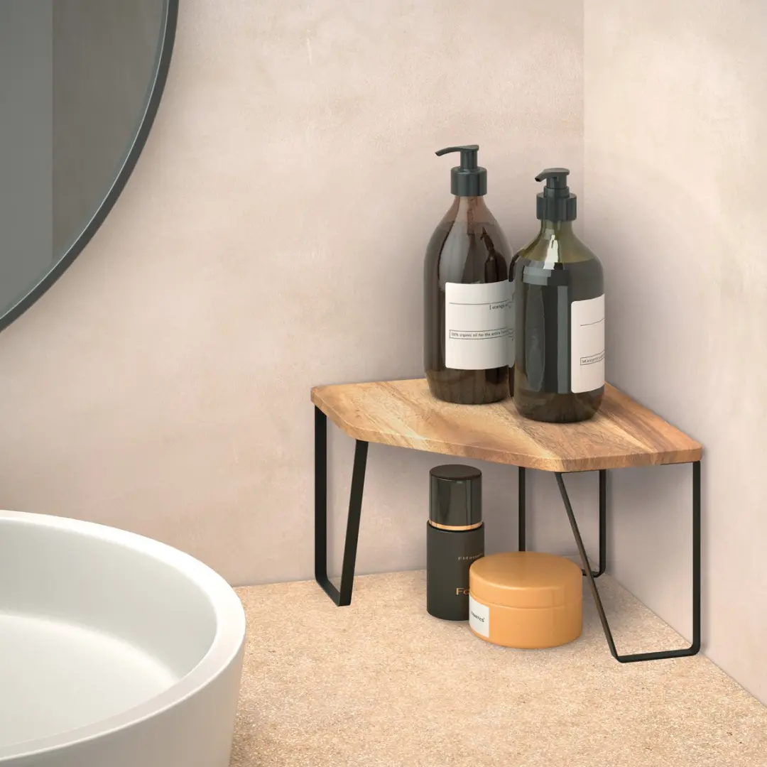 Metaltex York Lava Kruidenrek Badkamer Hoek - 25x25x16cm - Hout/Zwart