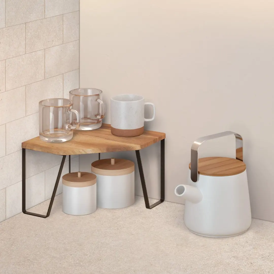 Metaltex York Lava Kruidenrek Badkamer Hoek - 25x25x16cm - Hout/Zwart
