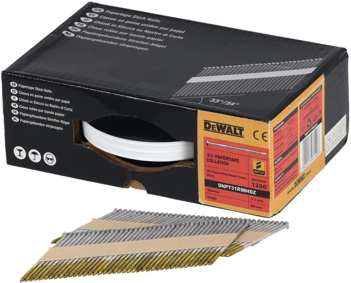 DeWalt DNPT31R90HDZ Papiergebonden Spijkers 3.1x90mm - 1200 Stuks