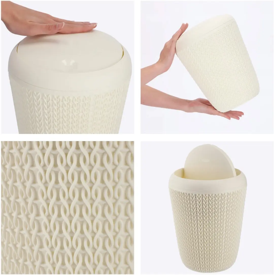 Curver Knit Badkamer Afvalbak 6L - Crèmewit - afbeelding 6 van 6