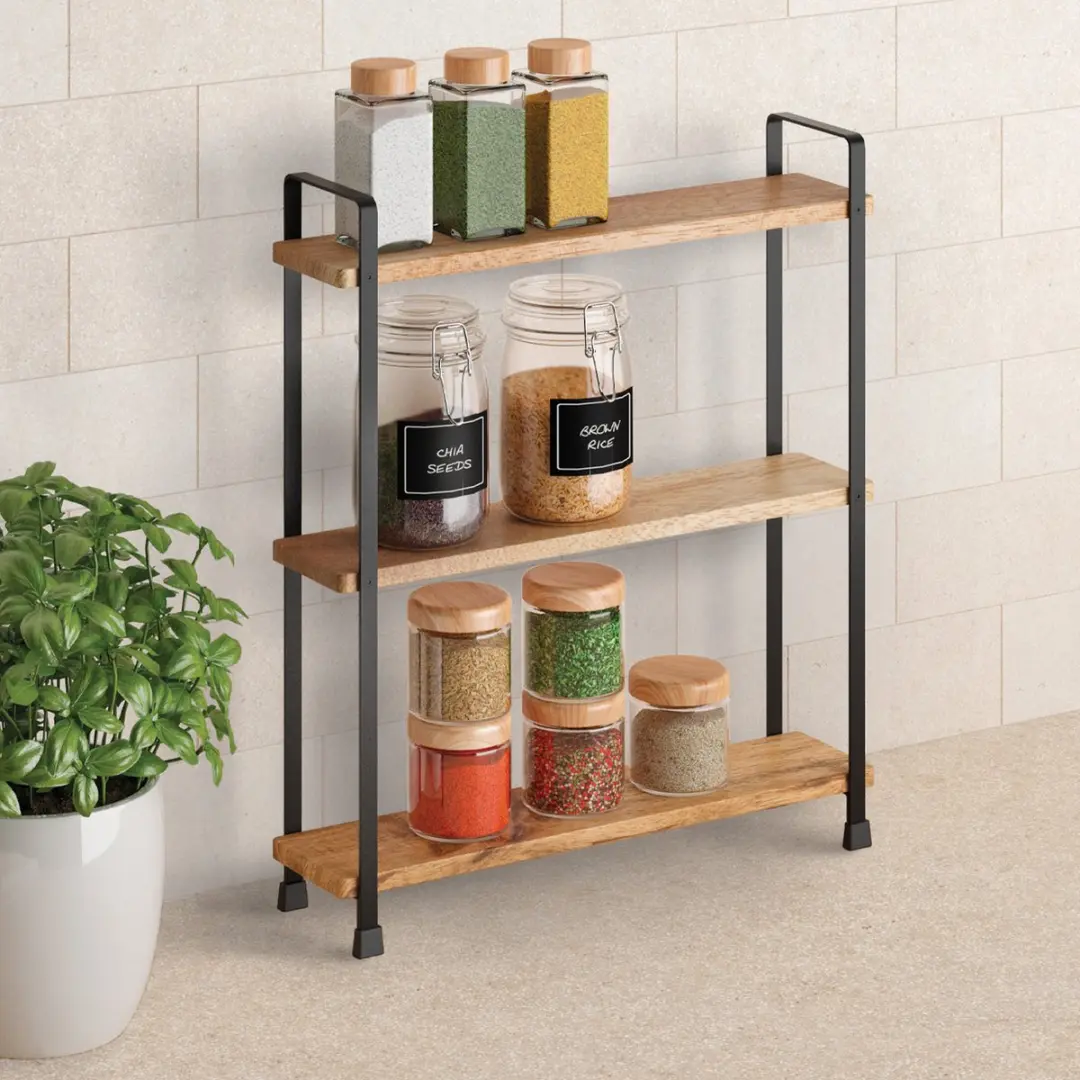 Metaltex York Lava Kruidenrek 3-delig - 34x38cm - Zwart/Hout