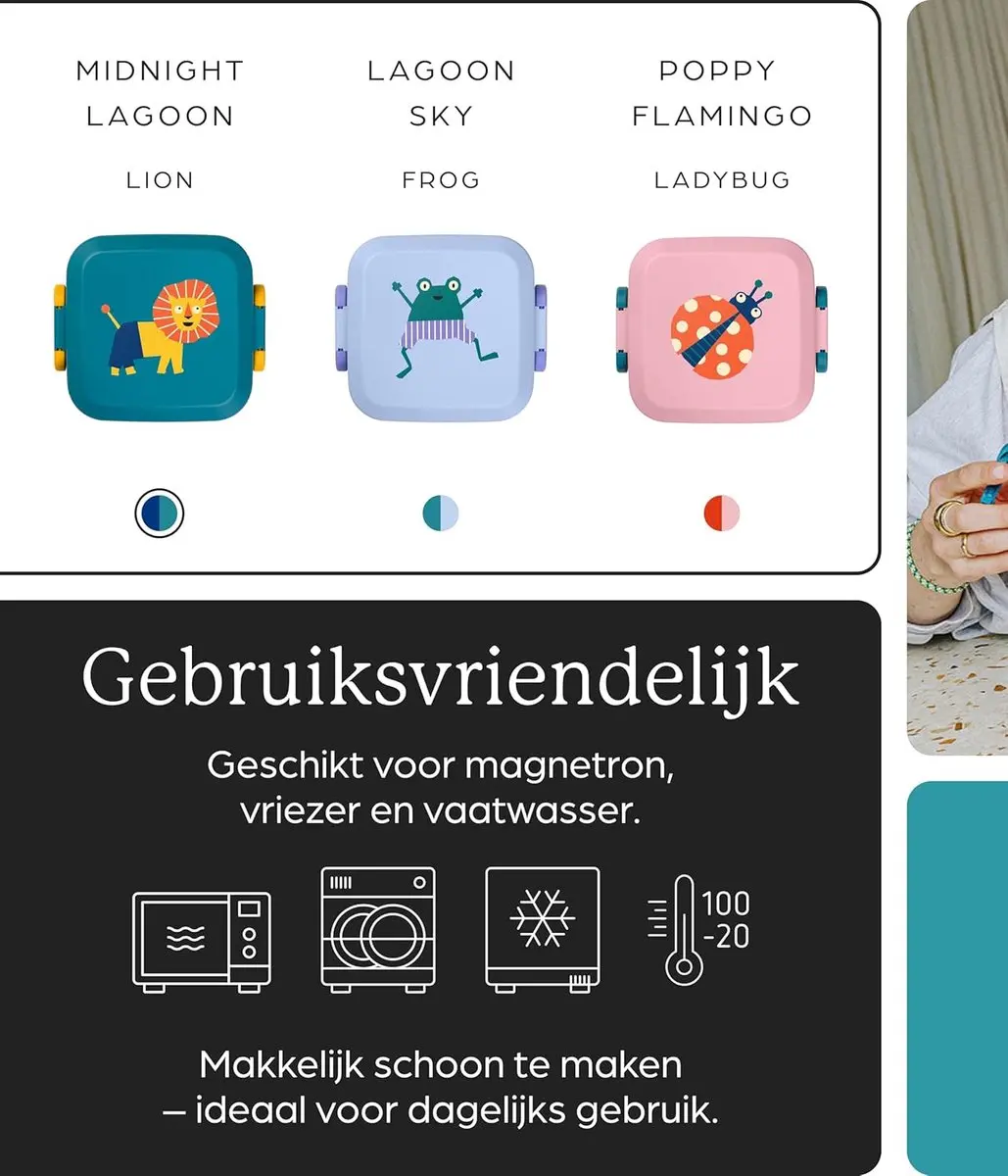 Amuse Rikko Kids Lion Bento Lunchbox - 550ml + 2x185ml - 3 Compartimenten - afbeelding 6 van 6