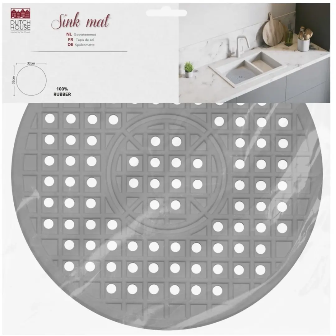 Dutch House Gootsteenmat Rond 32cm - Grijs