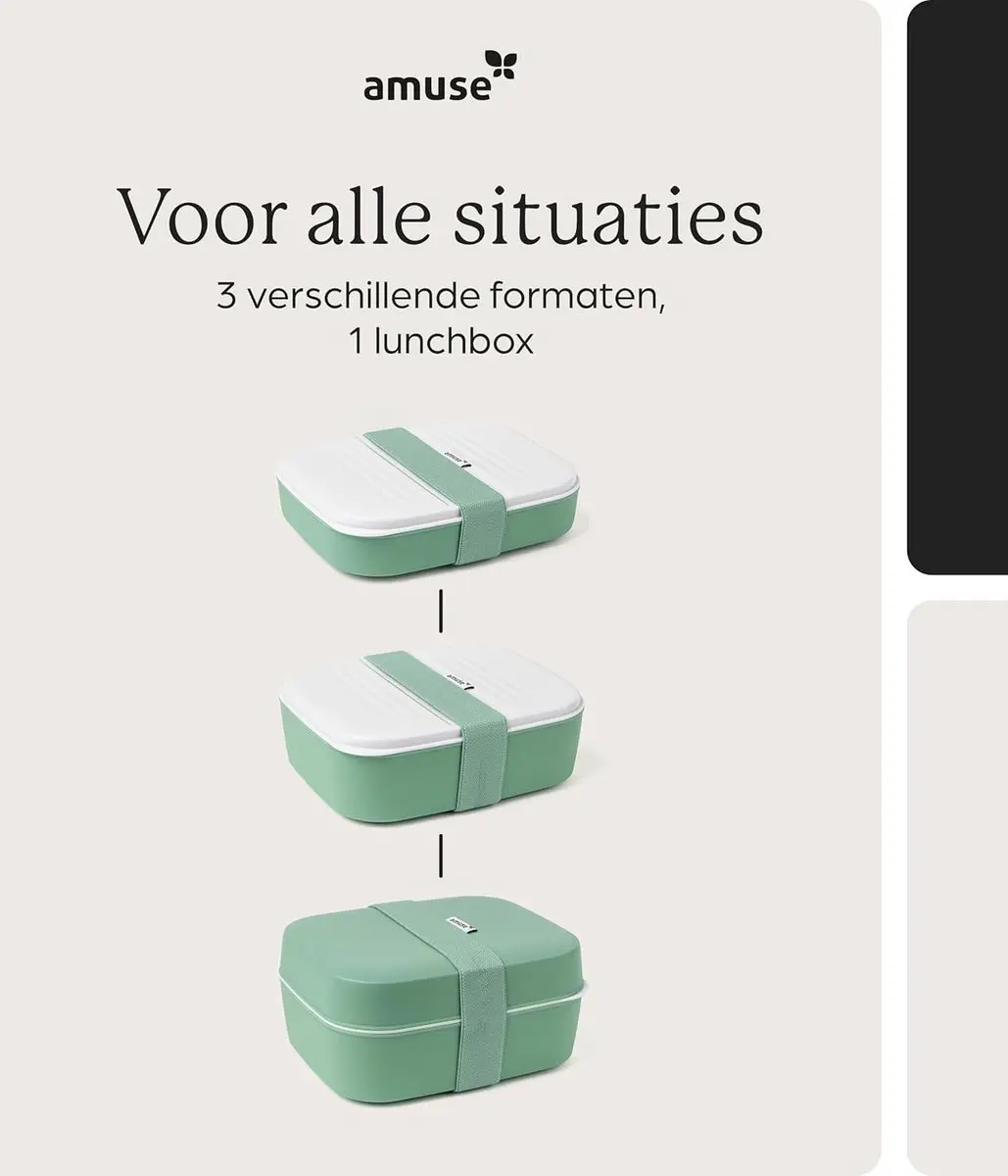Amuse Bento Lunchbox 3-in-1 Sage - 1,5L - 3 Vakken - afbeelding 6 van 6