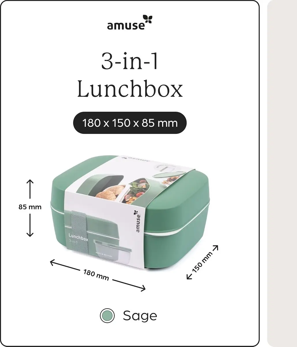 Amuse Bento Lunchbox 3-in-1 Sage - 1,5L - 3 Vakken