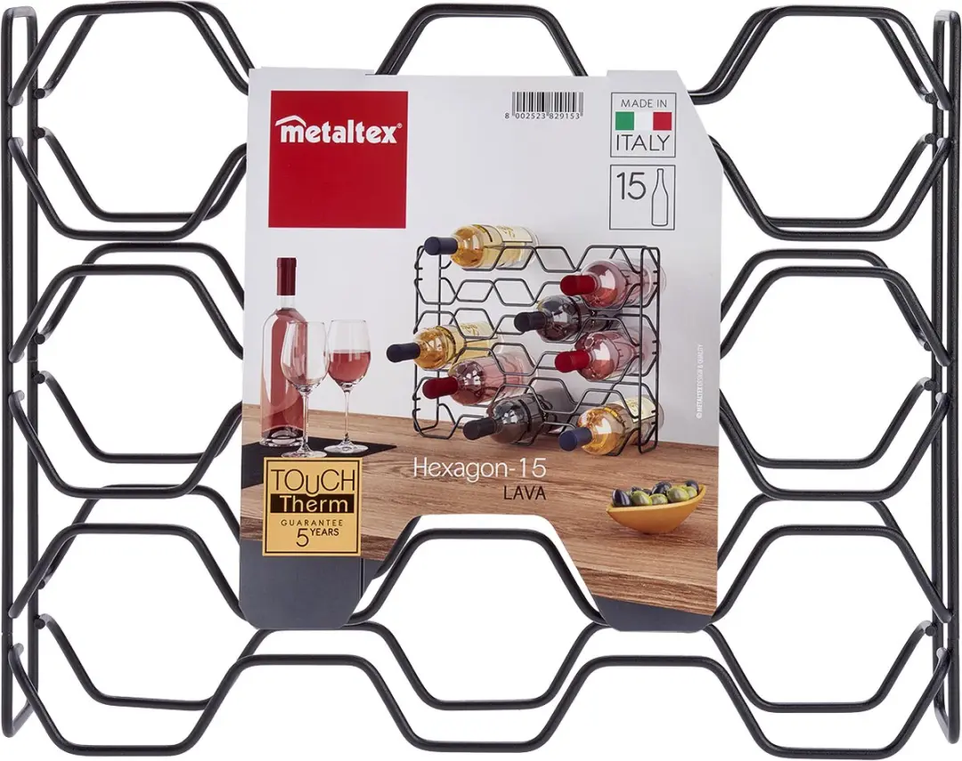 Metaltex Wijnrek Hexagon 15 Flessen - Zwart
