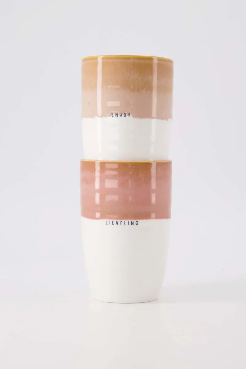 Zusss Mok Lieveling Keramiek 470ml - White/Dark Pink